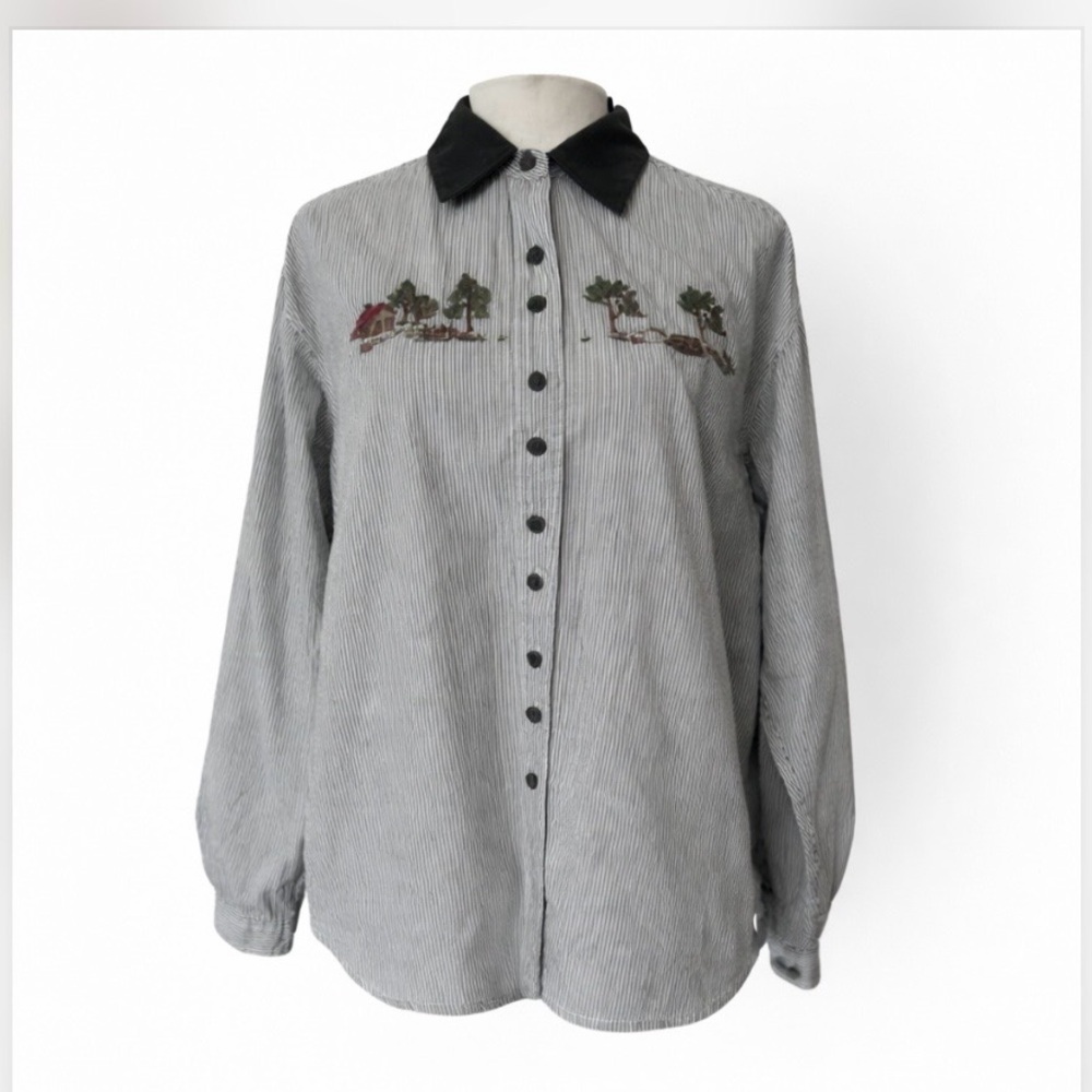 Northern Traditions Shirt Embroidered Button Down Cotton Blouse Vintage Look